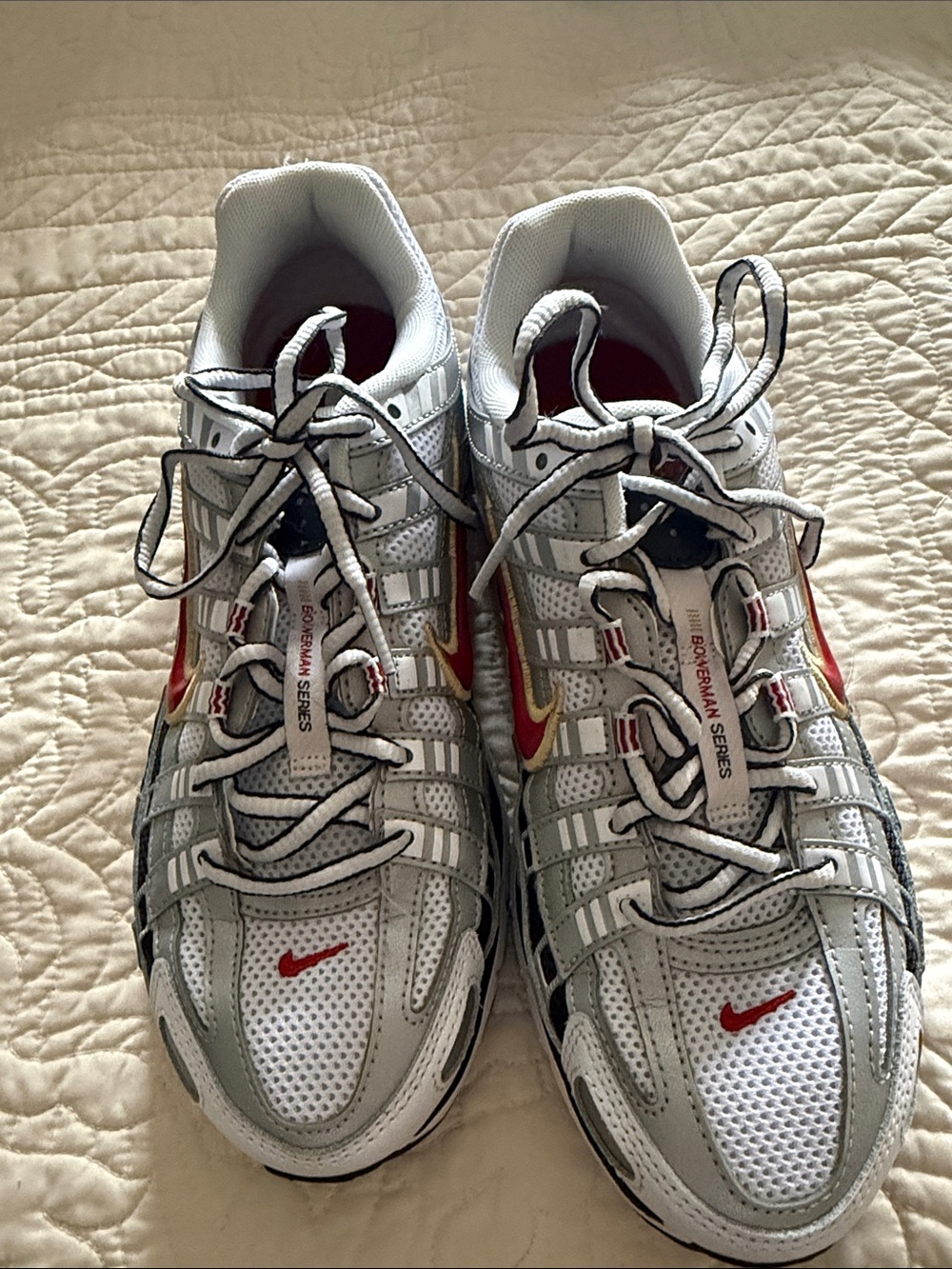 Nike P-6000 White & Red Athletic Sneakers with Gold Accents.  Like new - women 8